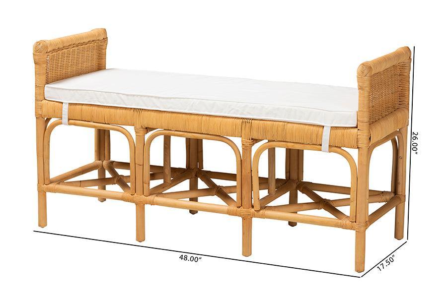 Nairi Modern Bohemian Natural Brown Rattan Bench FredCo