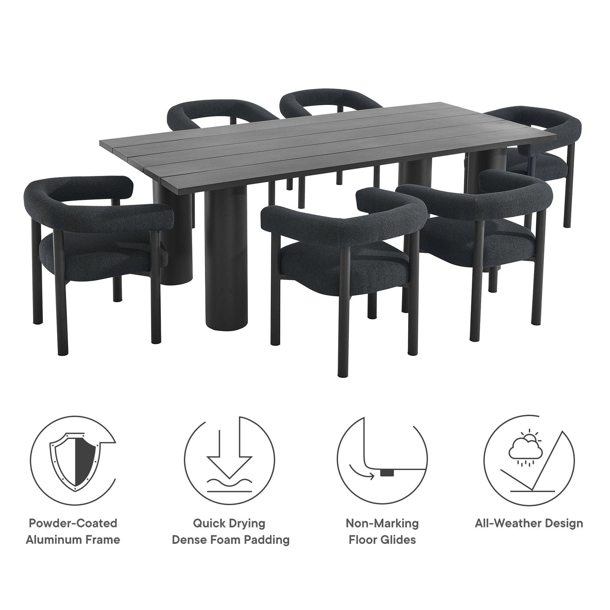 Nautica 7-Piece Rectangular Outdoor Patio Aluminum Dining Table and Chairs Set by Modway FredCo