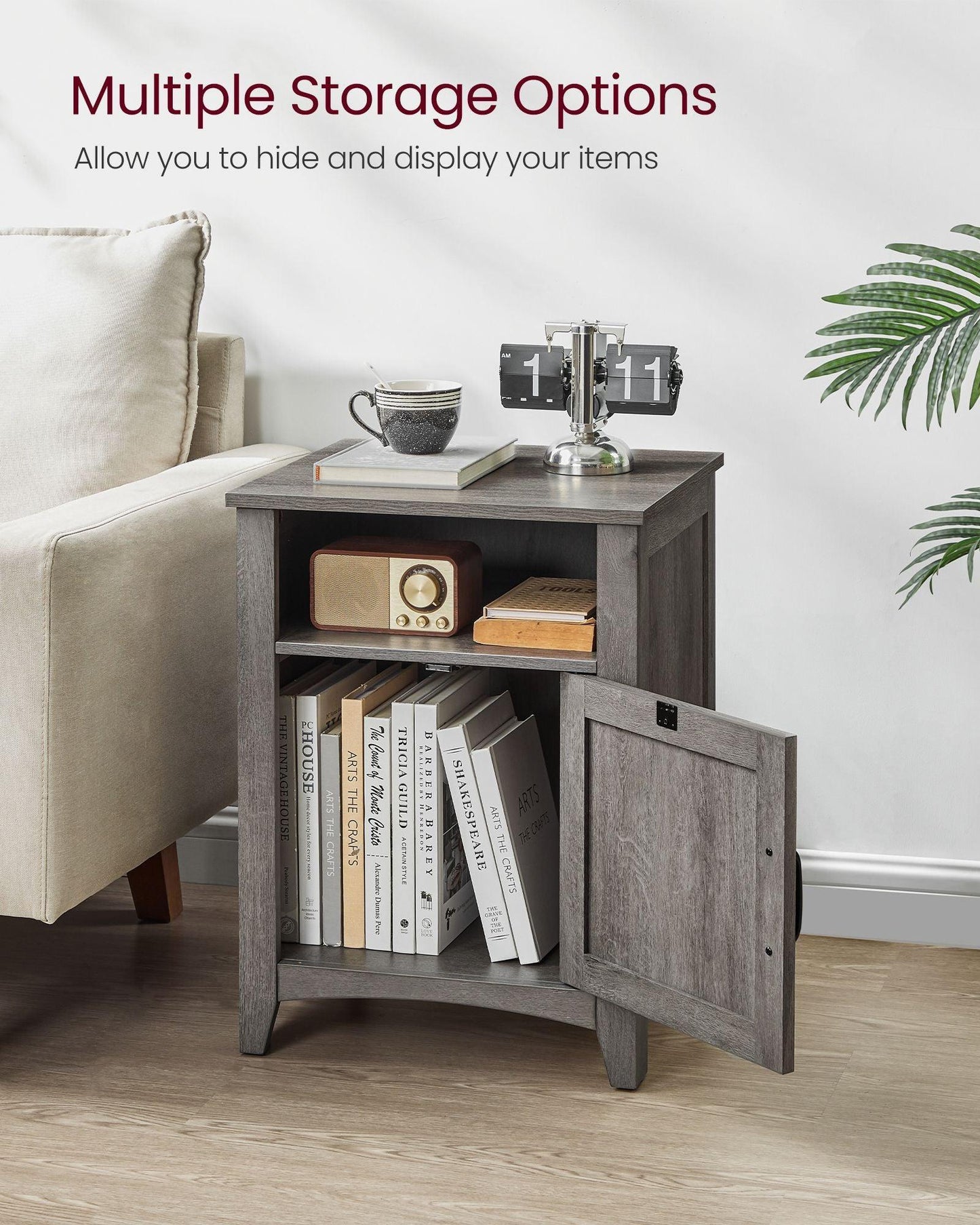 Nightstand with Cabinet and Compartment Misty Gray FredCo