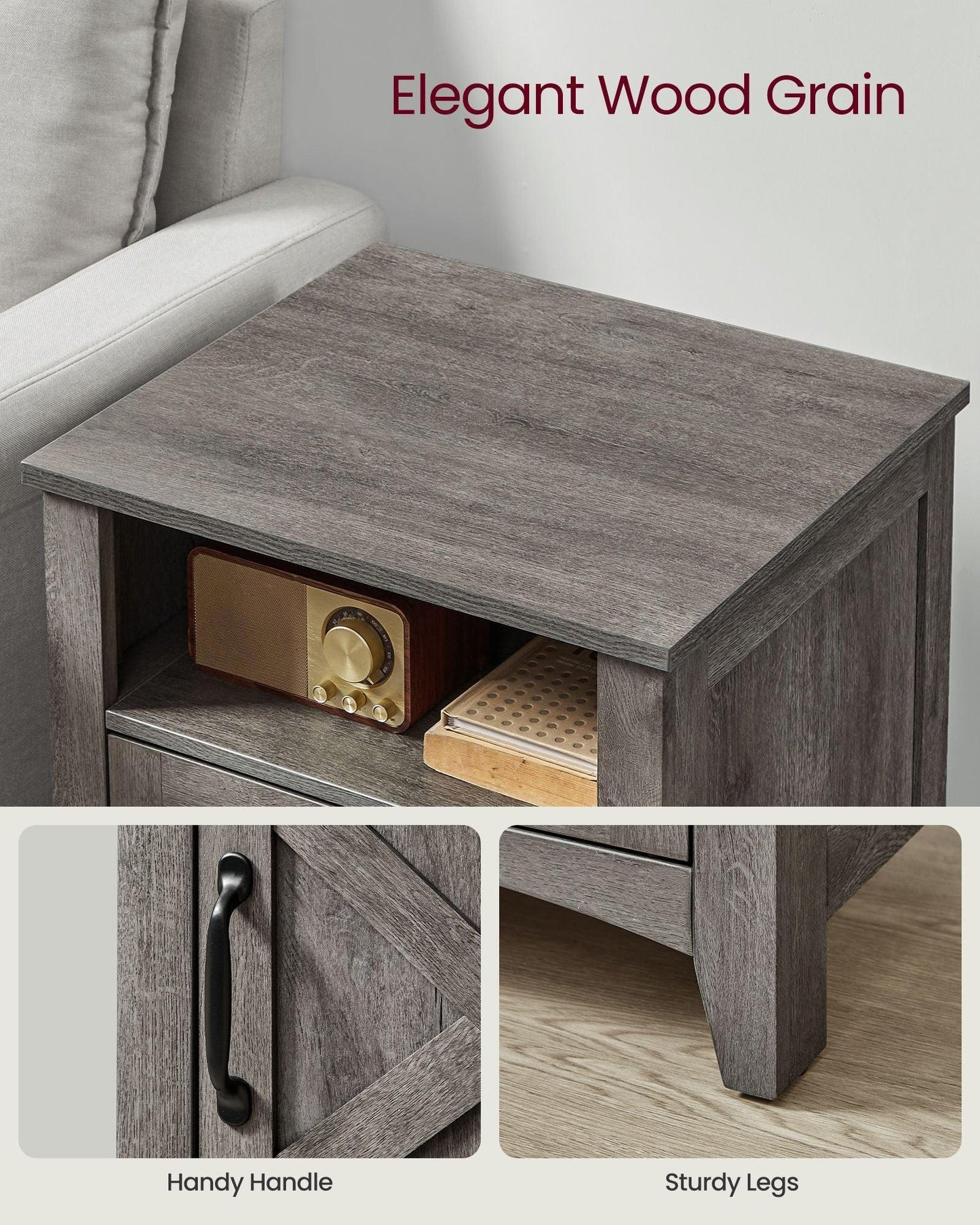 Nightstand with Cabinet and Compartment Misty Gray FredCo