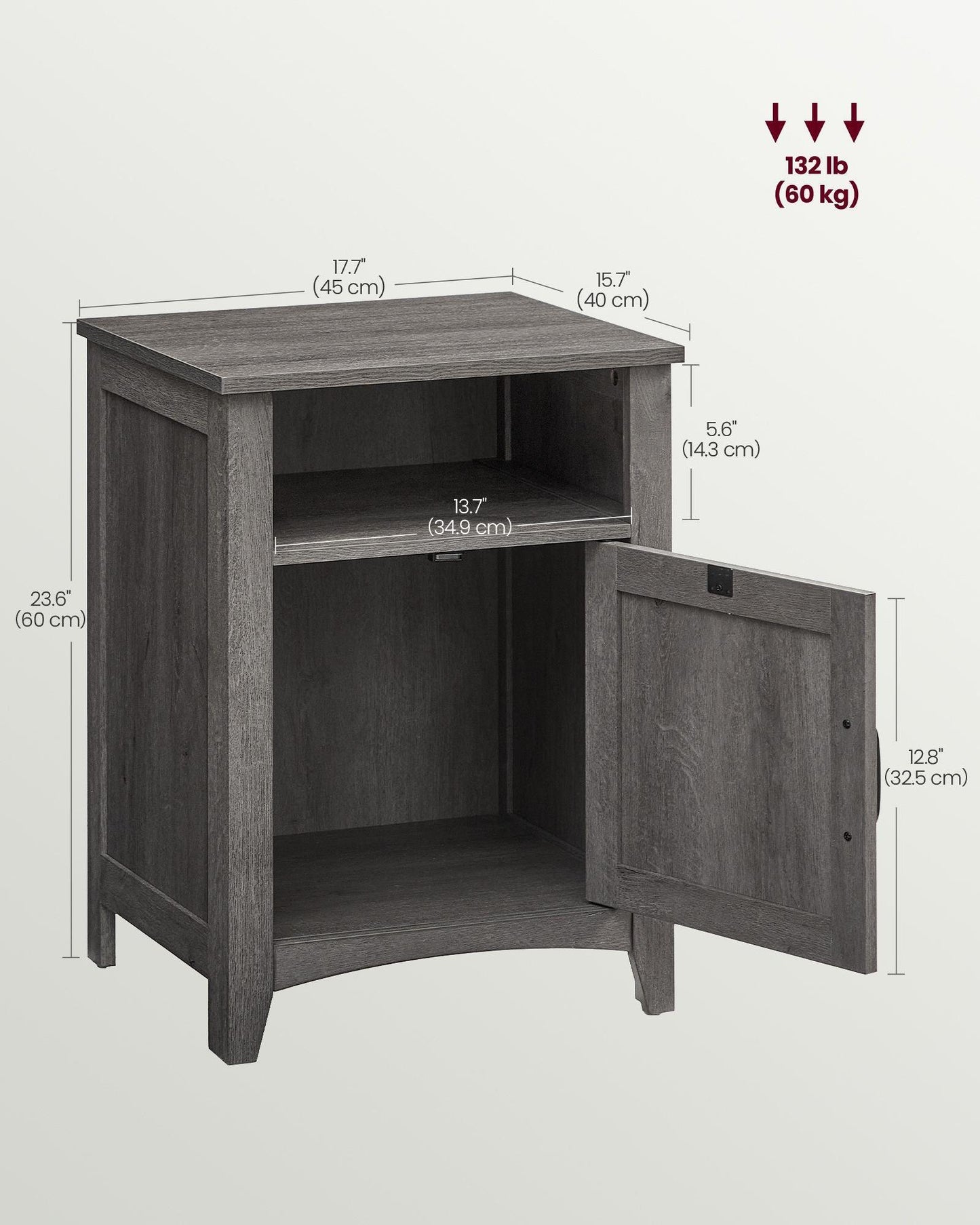 Nightstand with Cabinet and Compartment Misty Gray FredCo