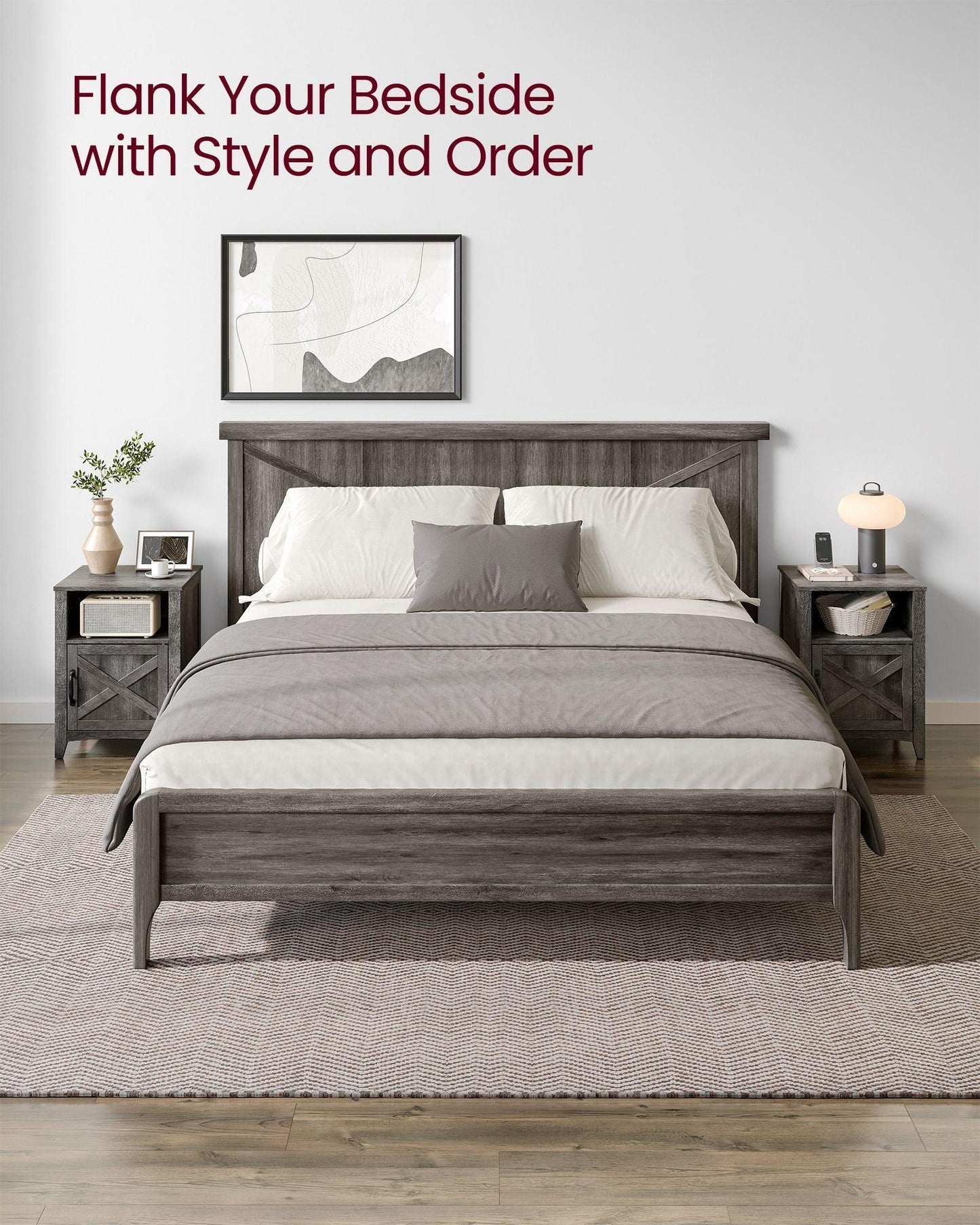 Nightstand with Cabinet and Compartment Misty Gray FredCo