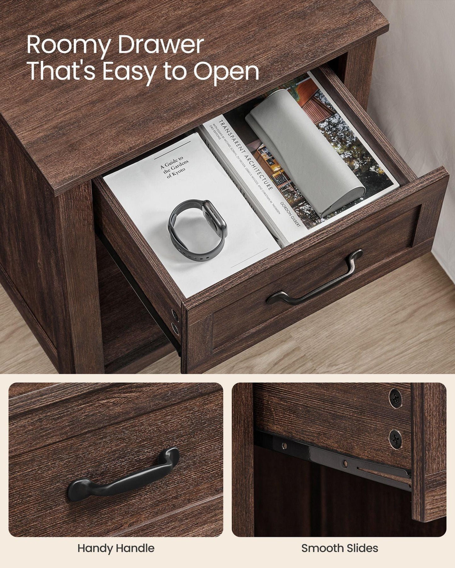 Nightstand with Charging Station and Open Compartment Maroon Brown FredCo