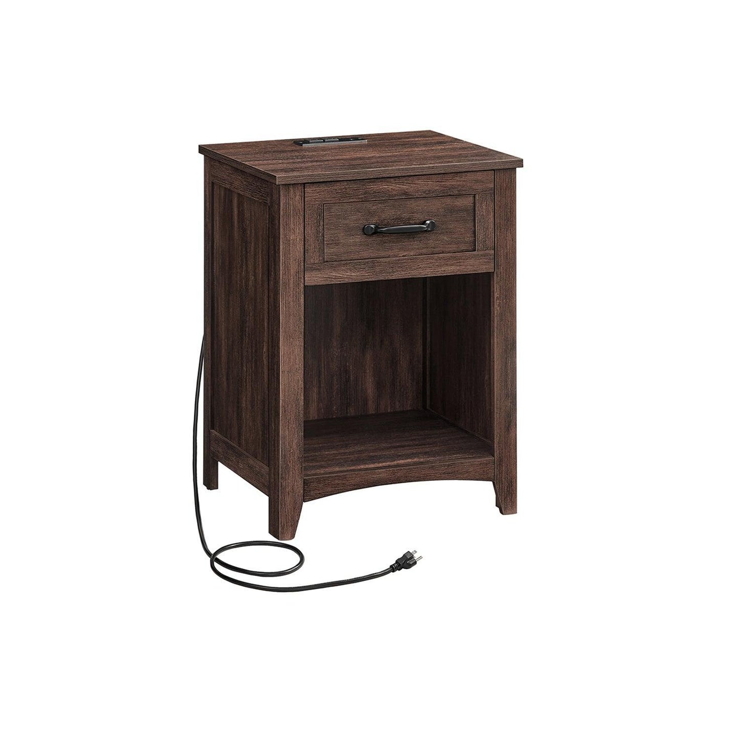Nightstand with Charging Station and Open Compartment Maroon Brown FredCo
