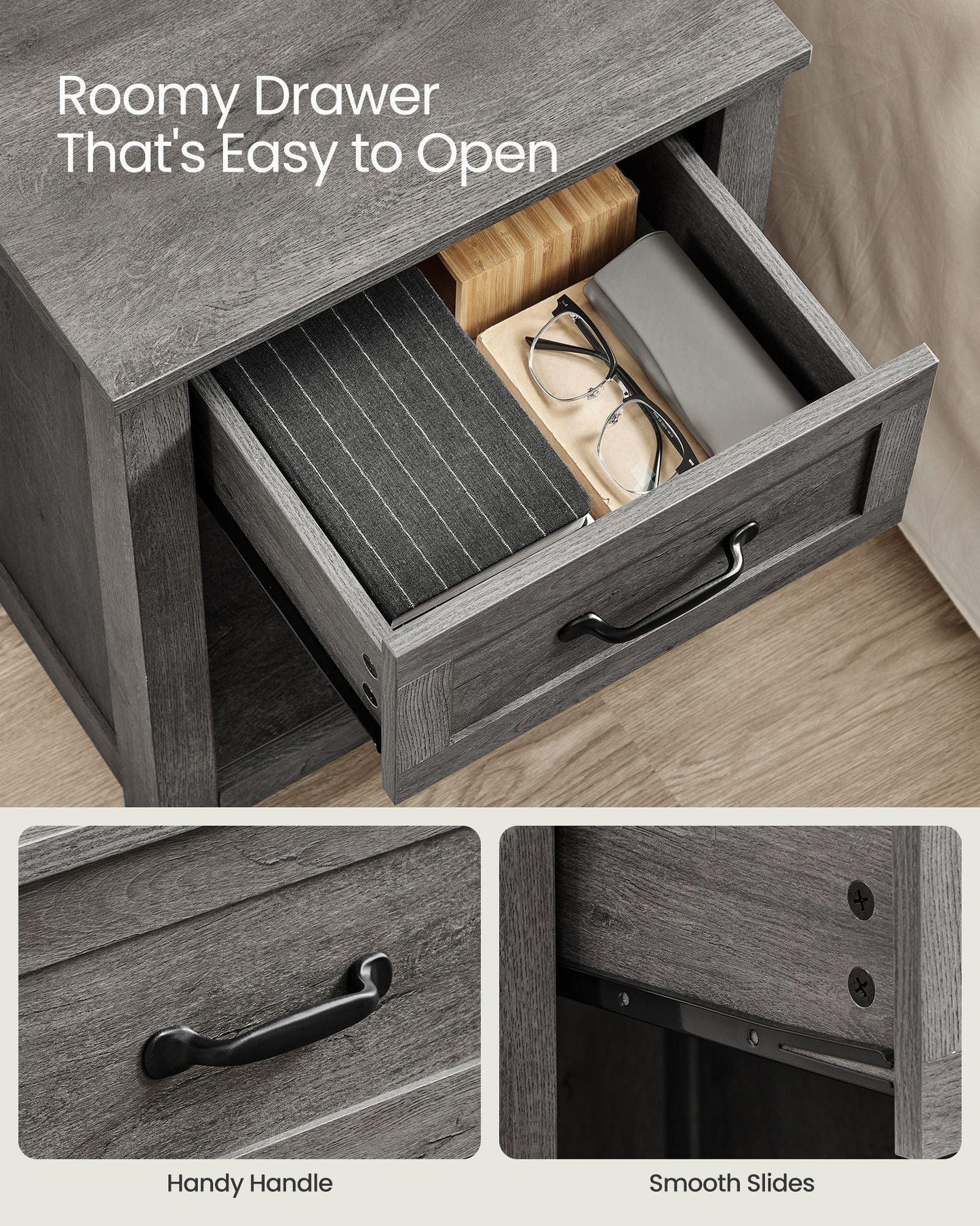 Nightstand with Charging Station and Open Compartment Misty Gray FredCo