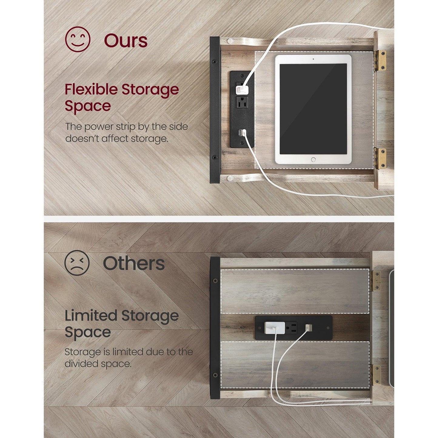 Nightstand with USB Ports and Outlets FredCo
