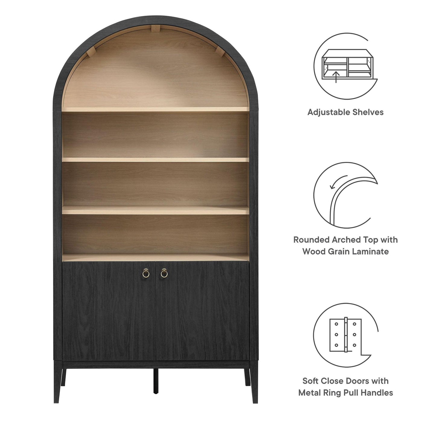 Nolan 74" Tall Wide Arched Storage Display Cabinet Bookshelf by Modway EEI-7169 FredCo