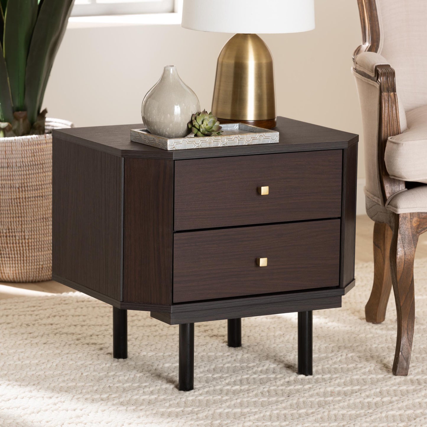 Norwood Modern Transitional Two-Tone Black and Espresso Brown Finished Wood 2-Drawer End Table FredCo