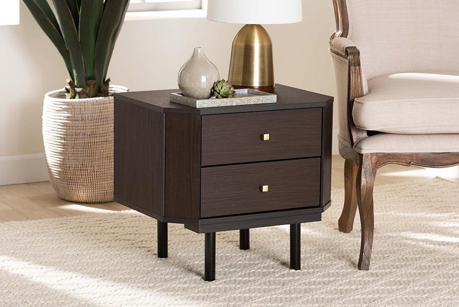 Norwood Modern Transitional Two-Tone Black and Espresso Brown Finished Wood 2-Drawer End Table FredCo