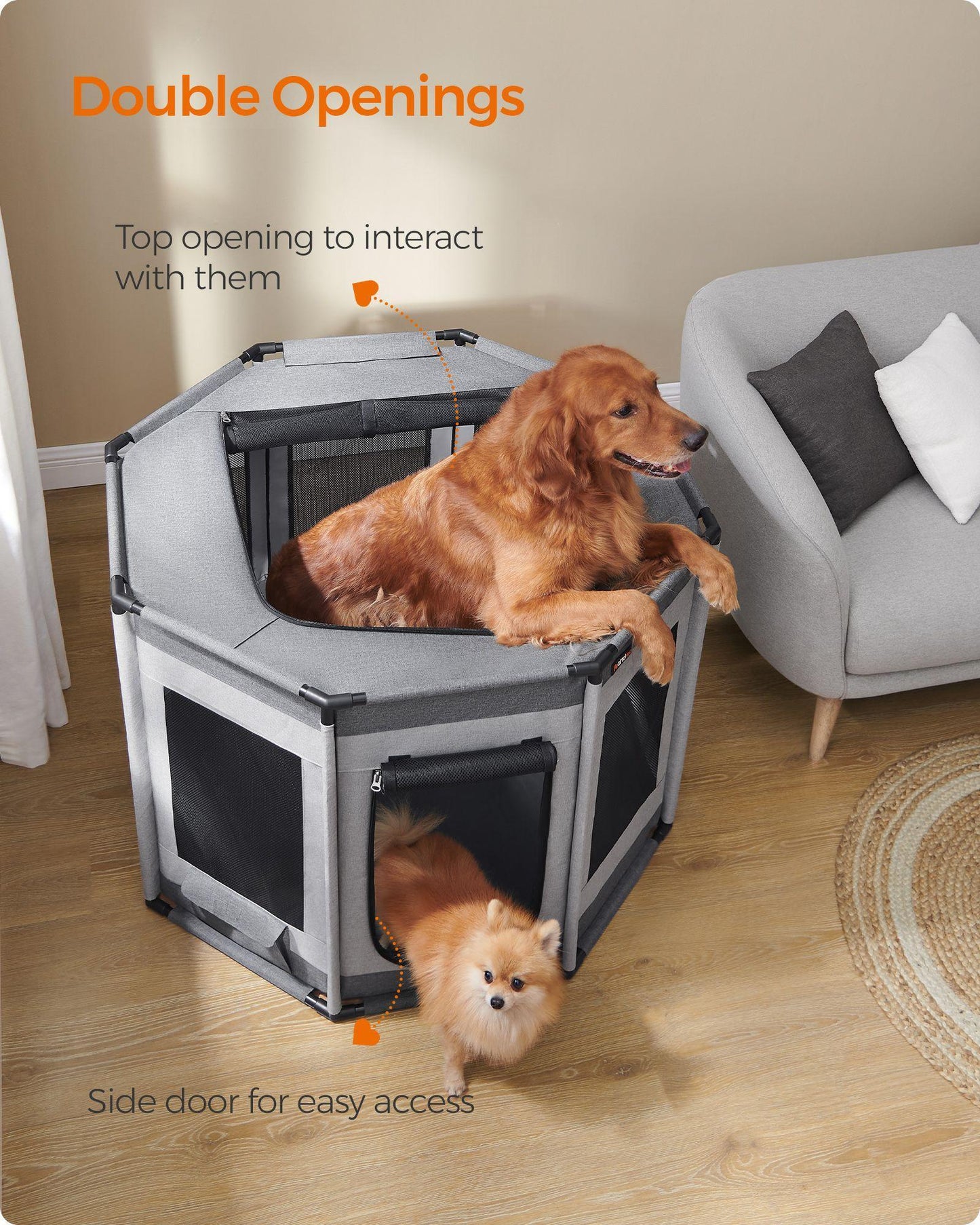 Octagon Dog Playpen XL Dove Gray and Slate Gray FredCo