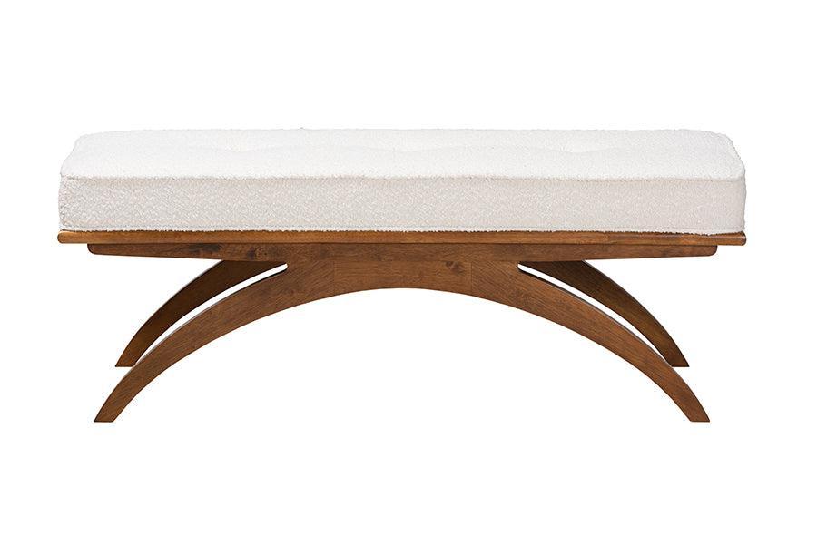 Orella Japandi Cream Boucle Fabric and Walnut Brown Finished Wood Bench FredCo