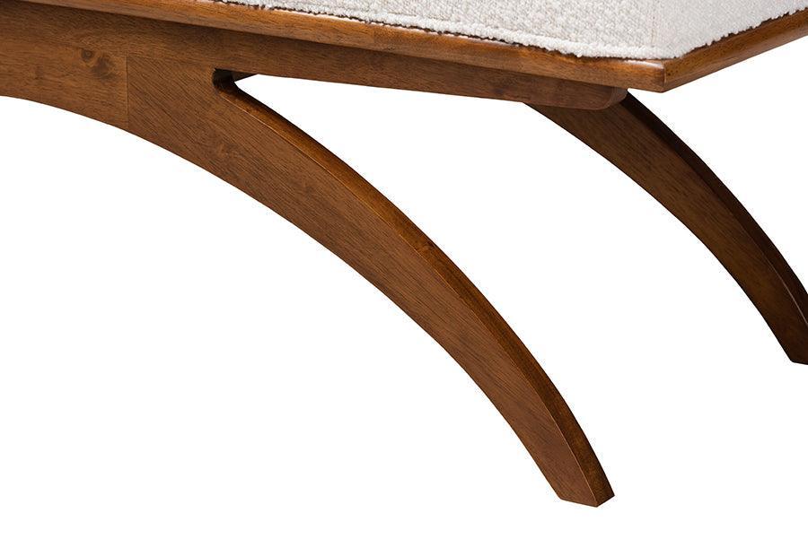 Orella Japandi Cream Boucle Fabric and Walnut Brown Finished Wood Bench FredCo
