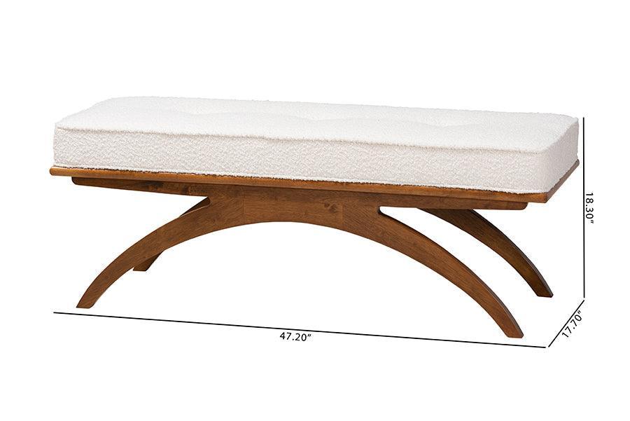 Orella Japandi Cream Boucle Fabric and Walnut Brown Finished Wood Bench FredCo