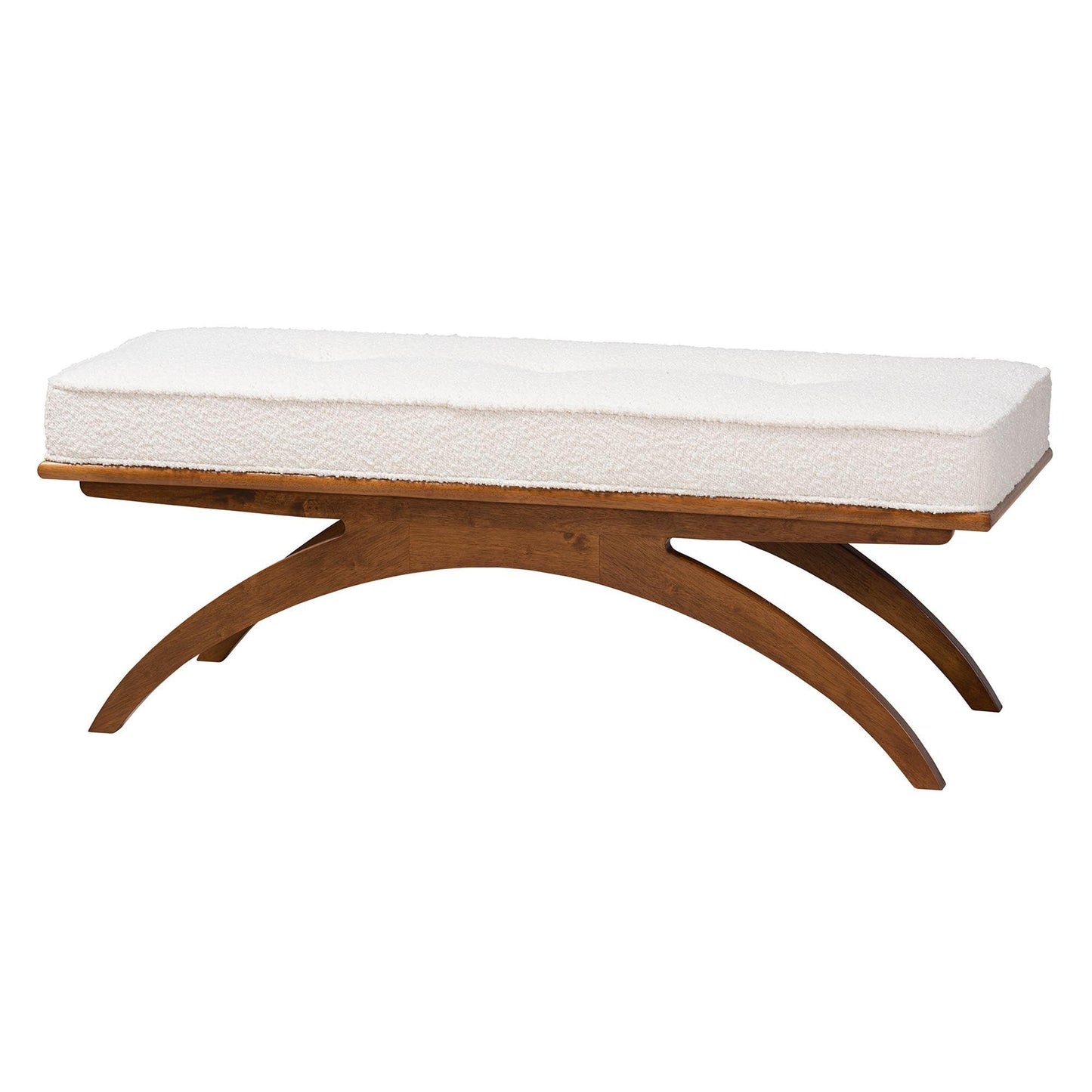 Orella Japandi Cream Boucle Fabric and Walnut Brown Finished Wood Bench FredCo