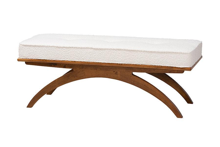 Orella Japandi Cream Boucle Fabric and Walnut Brown Finished Wood Bench FredCo
