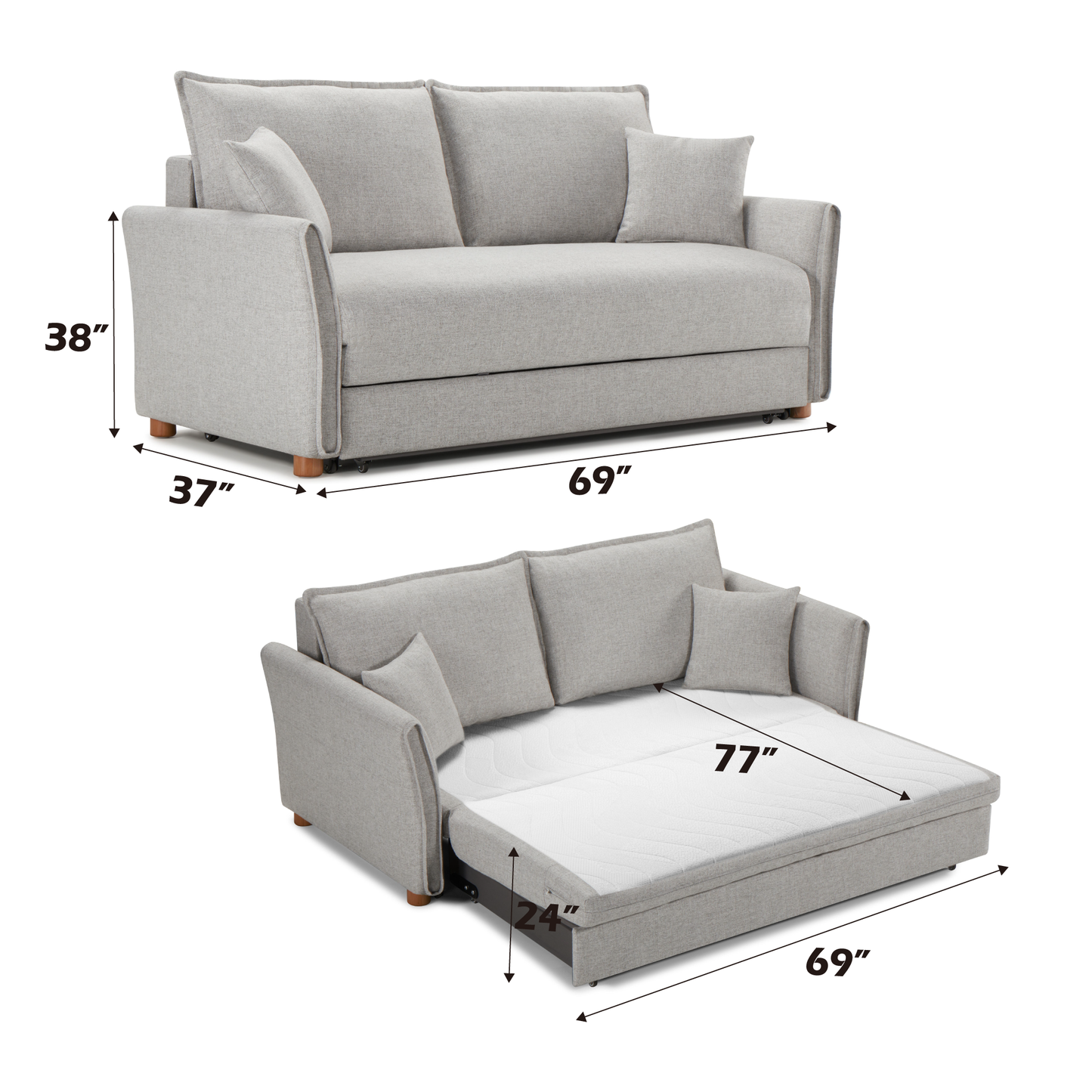 Oren Gray Chenille Sleeper Sectional Sofa w/ Storage & 2 Toss Pillows FredCo