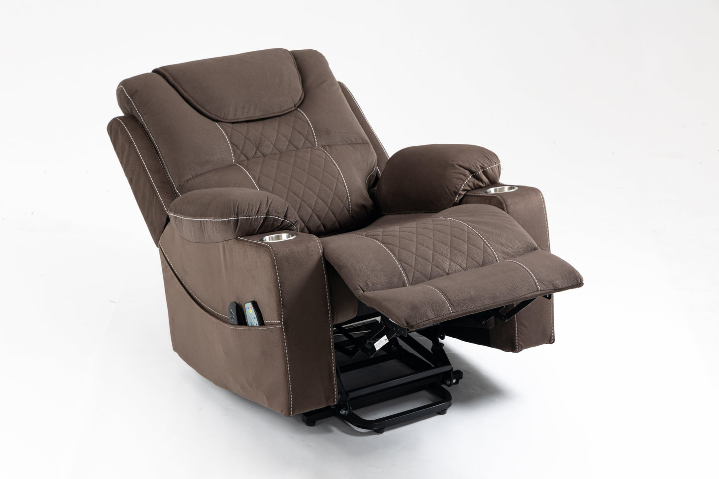 Oversized Lift Recliner Chair with Dual OKIN Silent Lift Motor, Multi-Function Massage, Heating, and Cup Holders, Coffee FredCo