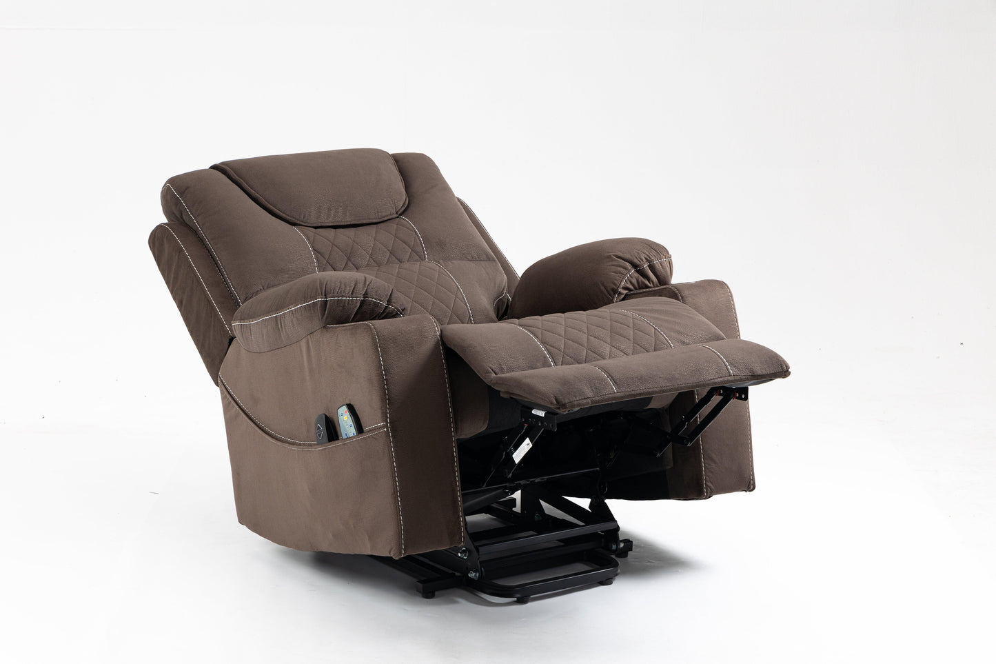 Oversized Lift Recliner Chair with Dual OKIN Silent Lift Motor, Multi-Function Massage, Heating, and Cup Holders, Coffee FredCo