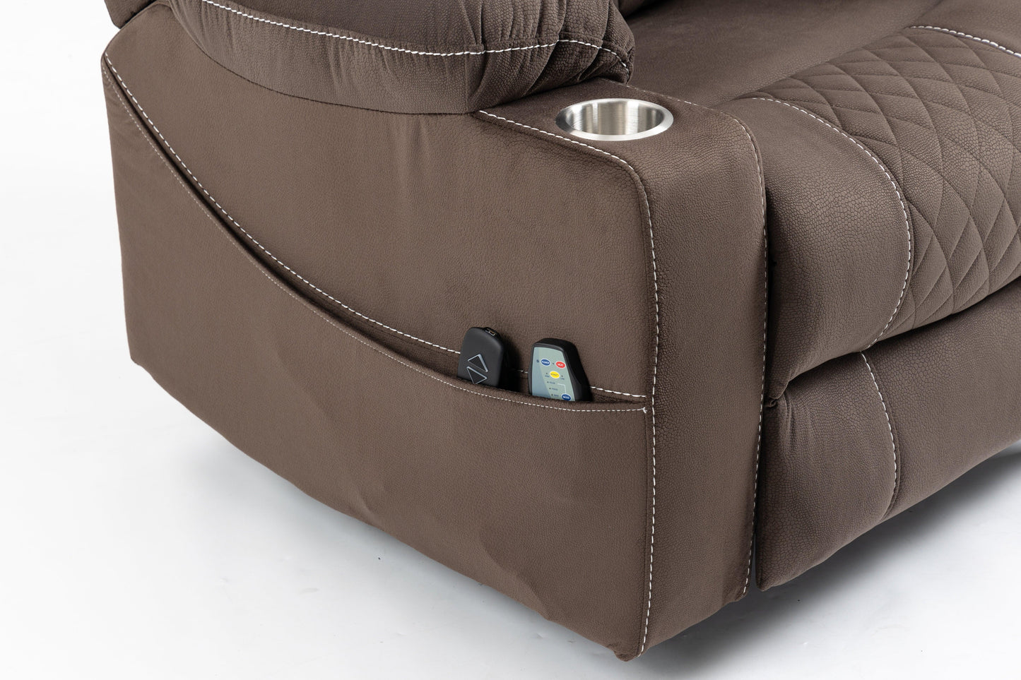 Oversized Lift Recliner Chair with Dual OKIN Silent Lift Motor, Multi-Function Massage, Heating, and Cup Holders, Coffee FredCo