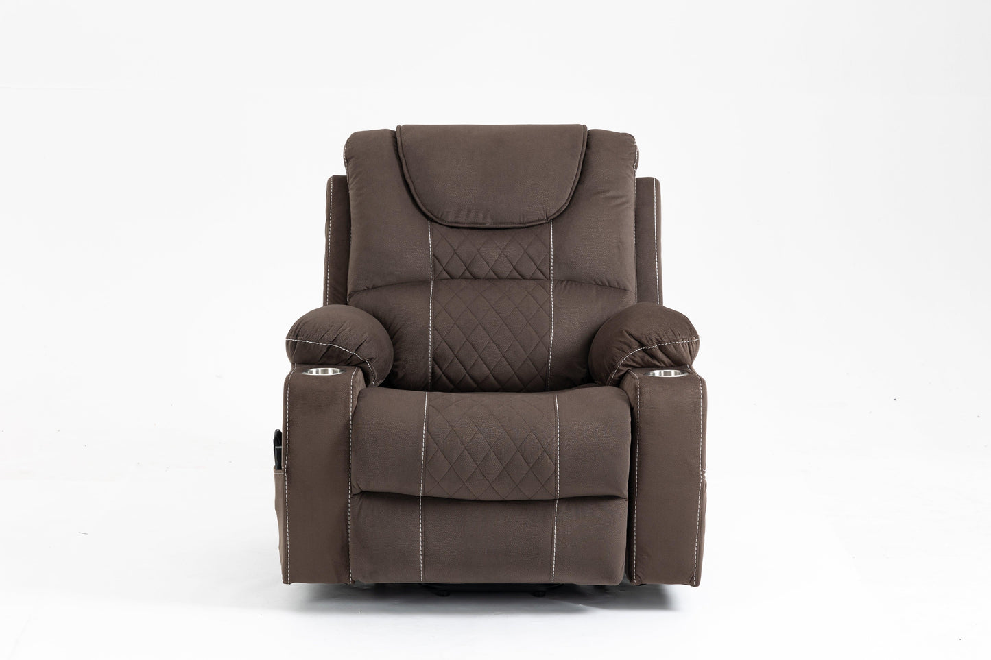 Oversized Lift Recliner Chair with Dual OKIN Silent Lift Motor, Multi-Function Massage, Heating, and Cup Holders, Coffee FredCo