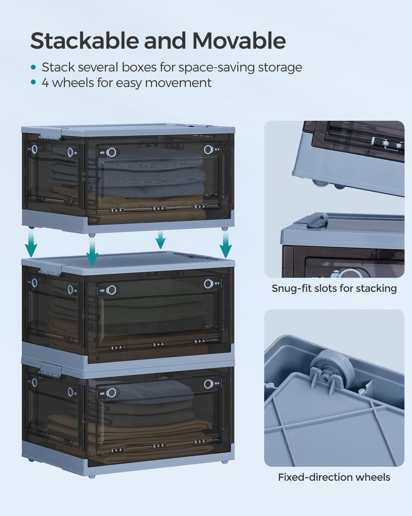 Pack of 2 Storage Bins 44L Blue and Gray FredCo