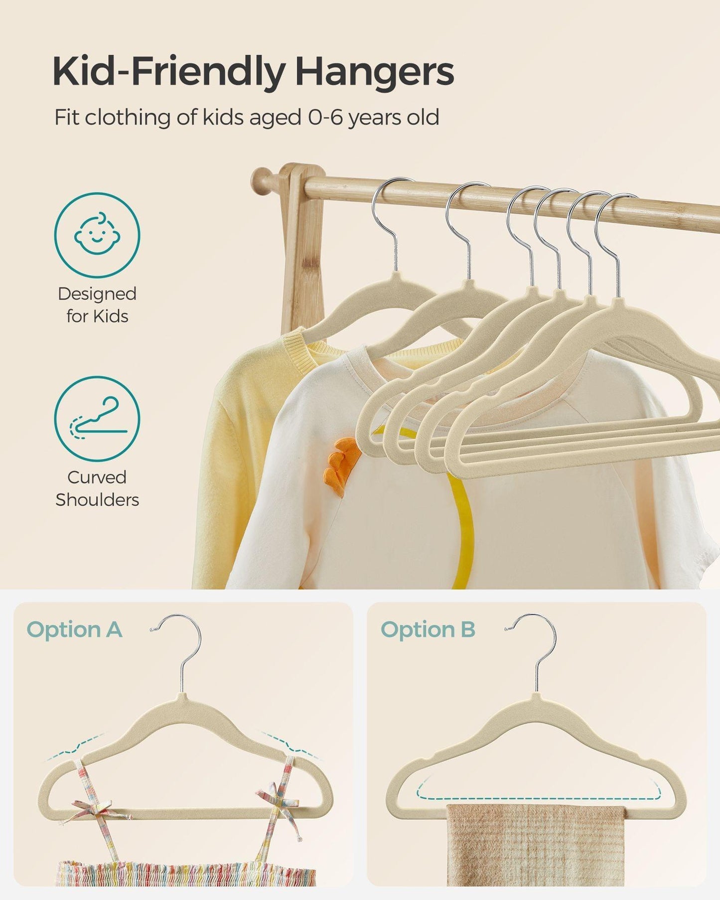 Pack of 50 Velvet Baby Hangers Sand Beige FredCo