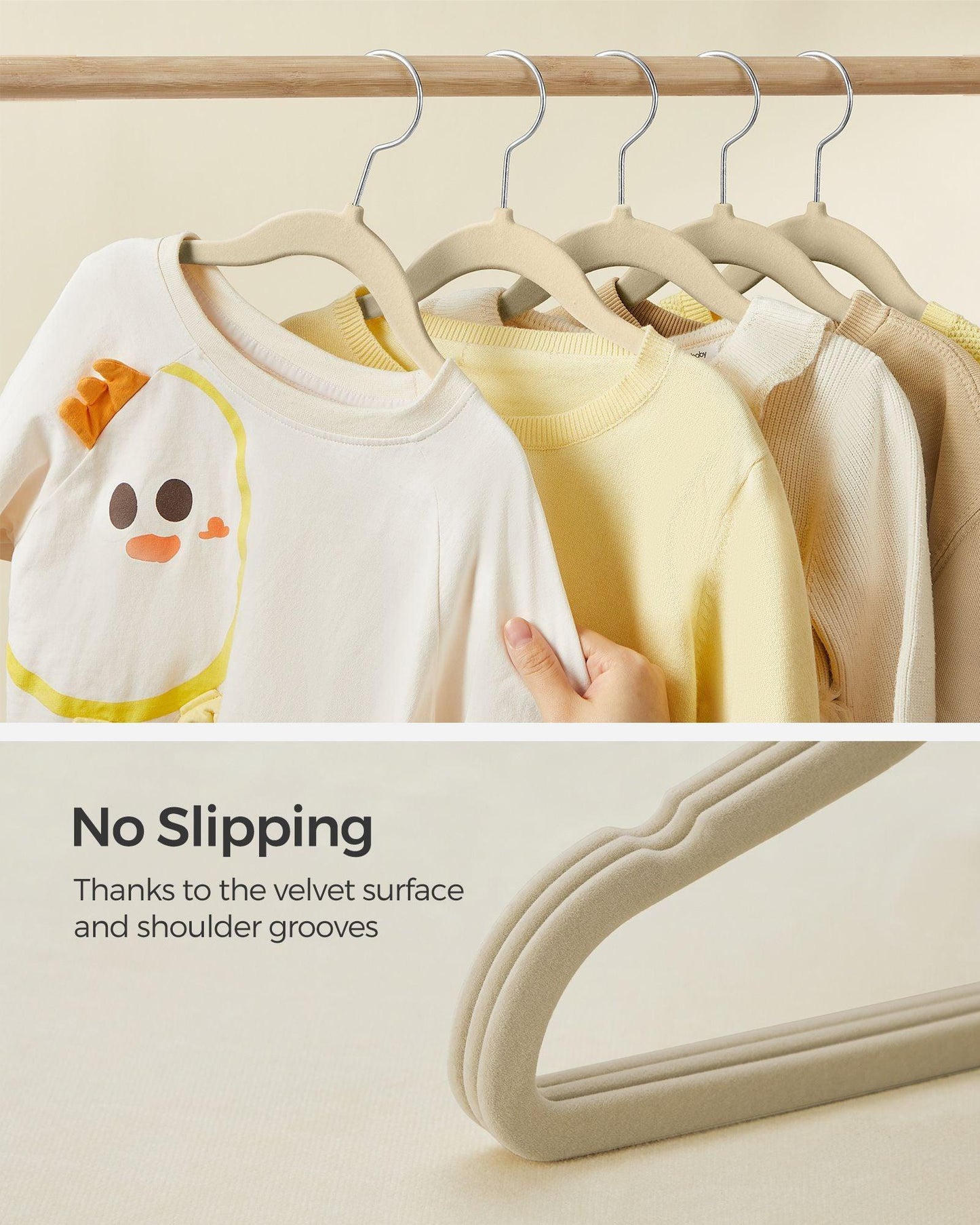 Pack of 50 Velvet Baby Hangers Sand Beige FredCo