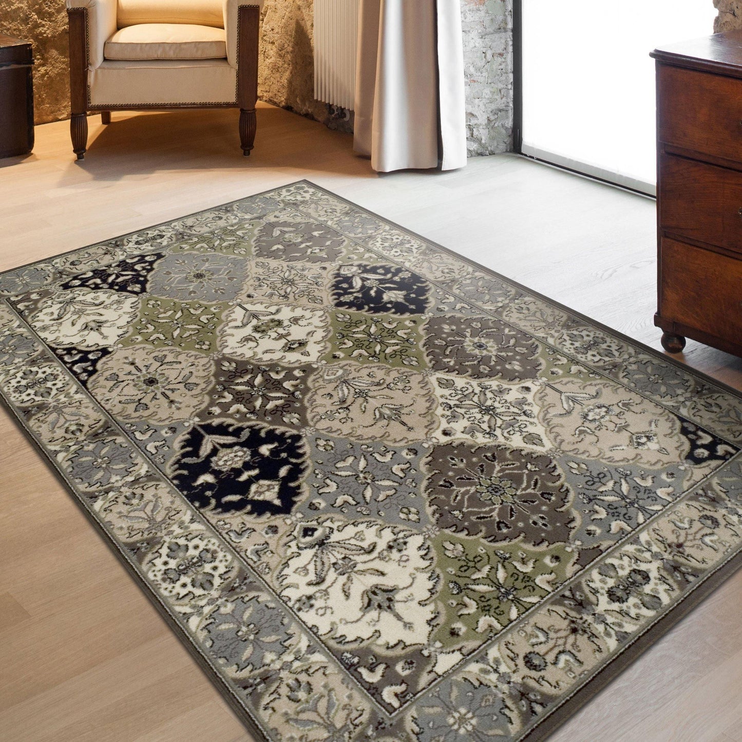 Paloma Vintage Oriental Floral Lattice Damask Rug FredCo