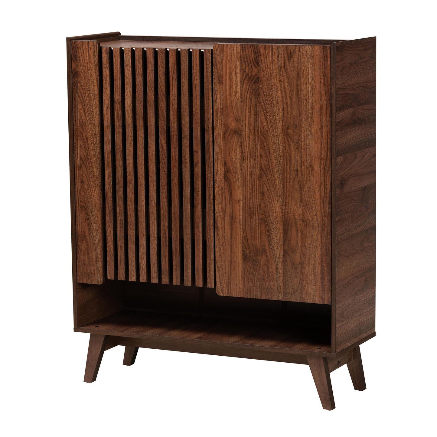Paricia Mid-Century Modern Walnut Brown Finished Wood Shoe Cabinet FredCo