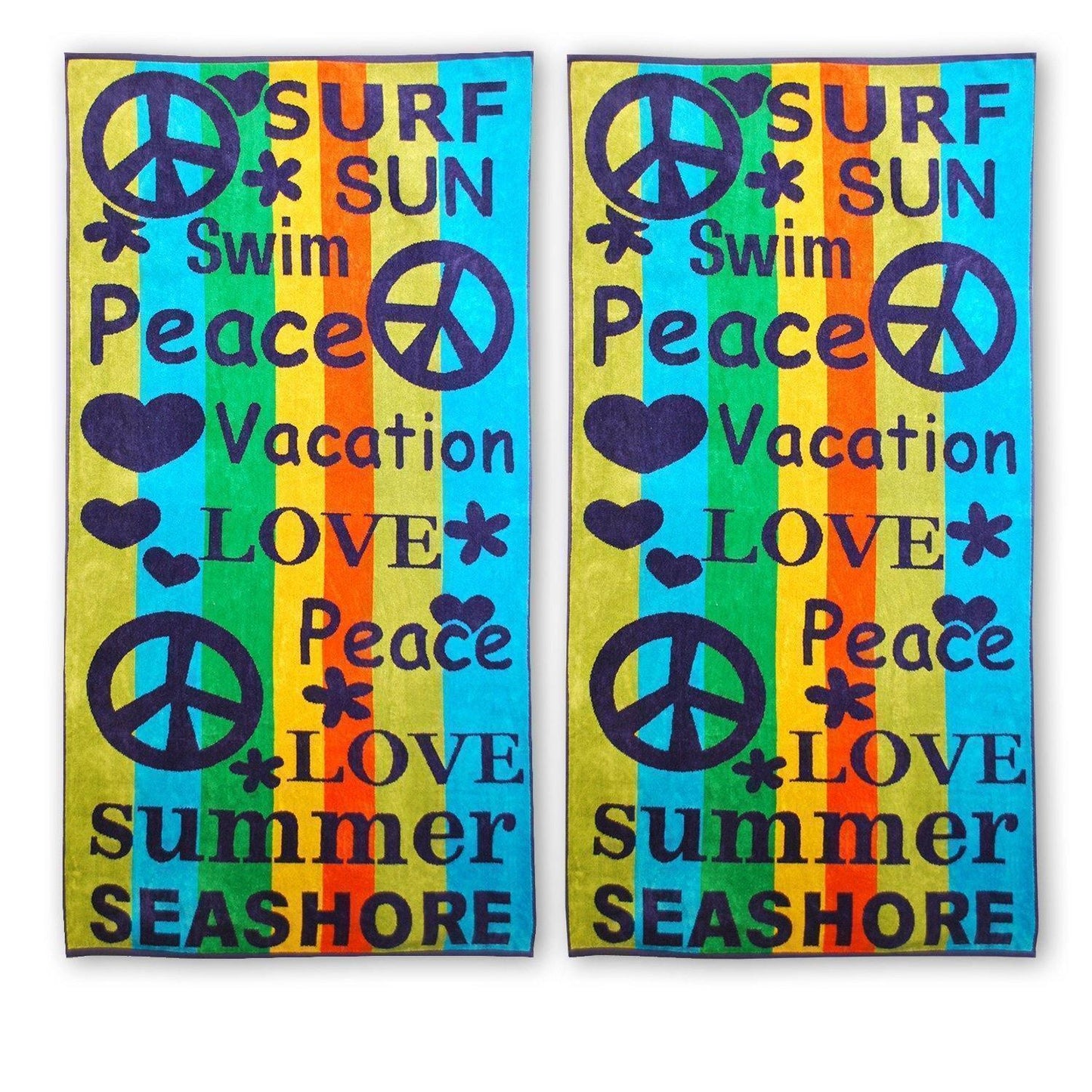 Peace/Love 100% Combed Cotton Oversized Beach Towel FredCo