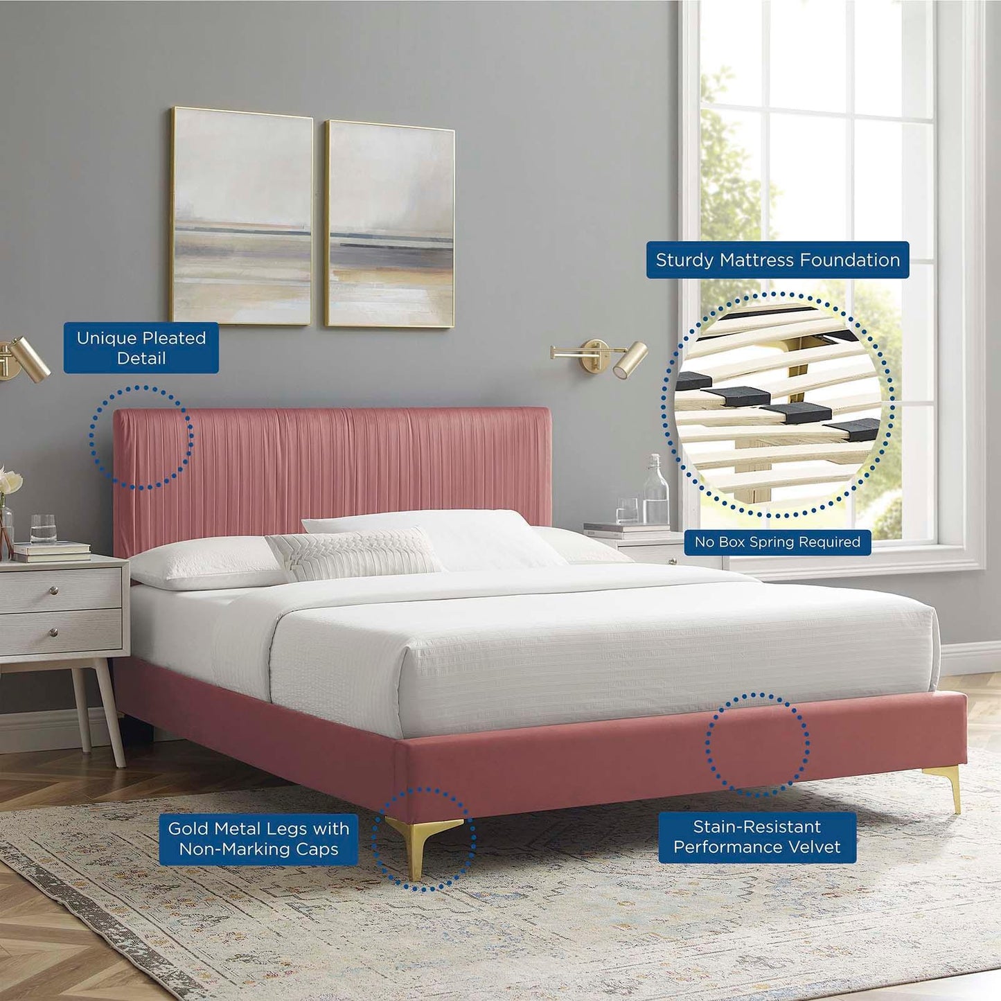 Peyton Performance Velvet Twin Platform Bed, MOD-6865 FredCo