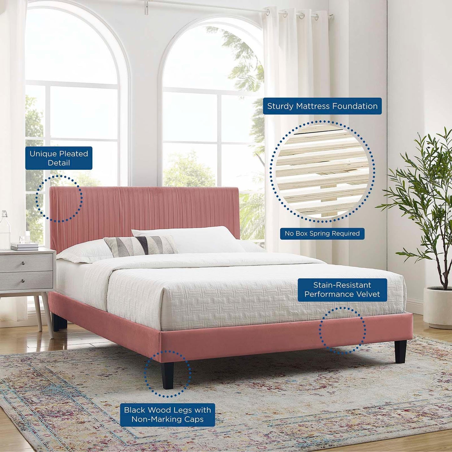 Peyton Performance Velvet Twin Platform Bed, MOD-6867 FredCo