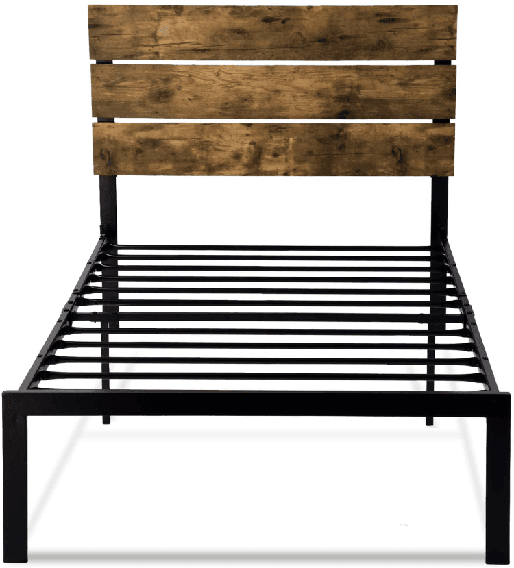 Platform Bed Frame with Wood headboard, Metal Slats/Rustic Mattress Foundation/Box Spring Optional/Strong Metal Slats Support/Easy Assembly FredCo