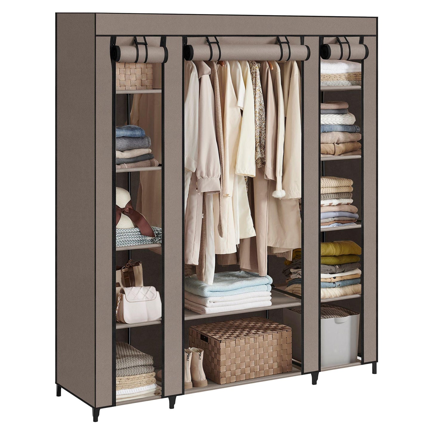 Portable Closet with 12 Compartment Taupe FredCo