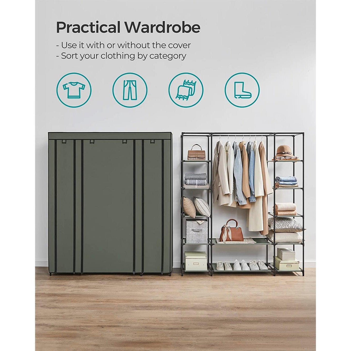 Portable Closet with 12 Compartments Sage Green FredCo