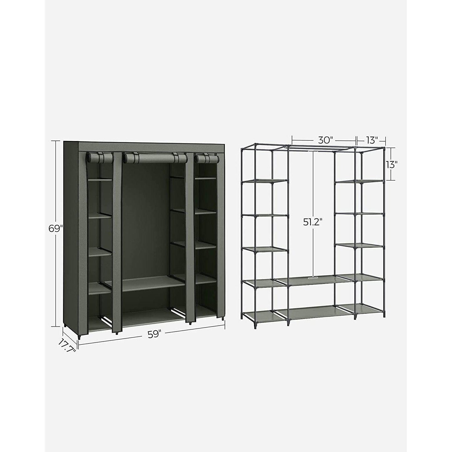 Portable Closet with 12 Compartments Sage Green FredCo