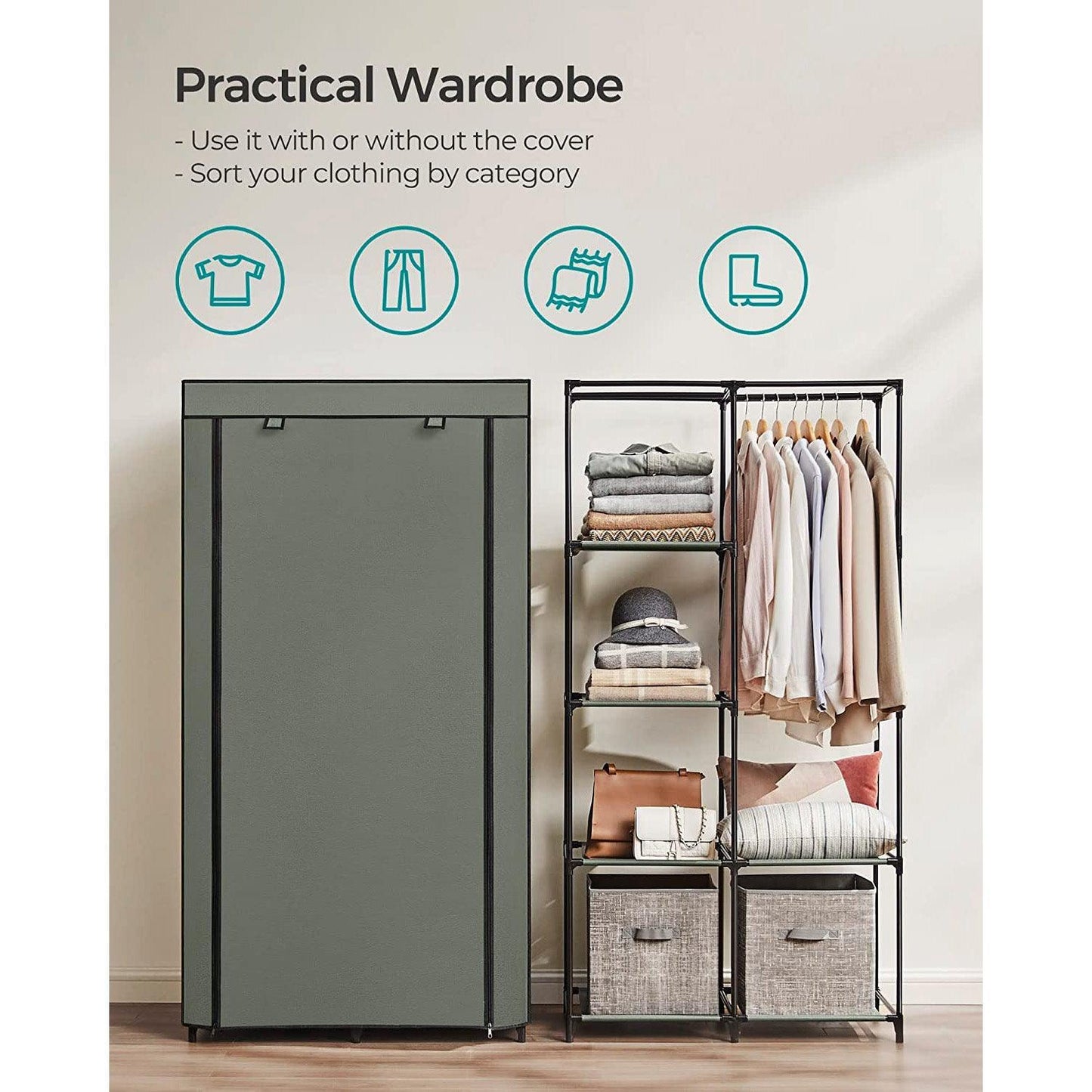 Portable Closet with 6 Shelves Sage Green FredCo
