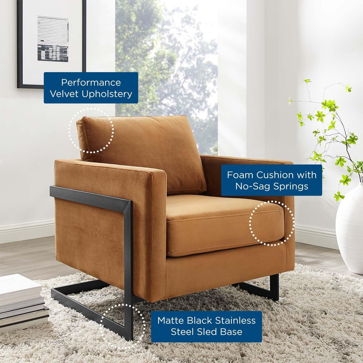 Posse Performance Velvet Accent Chair, EEI-4457 FredCo