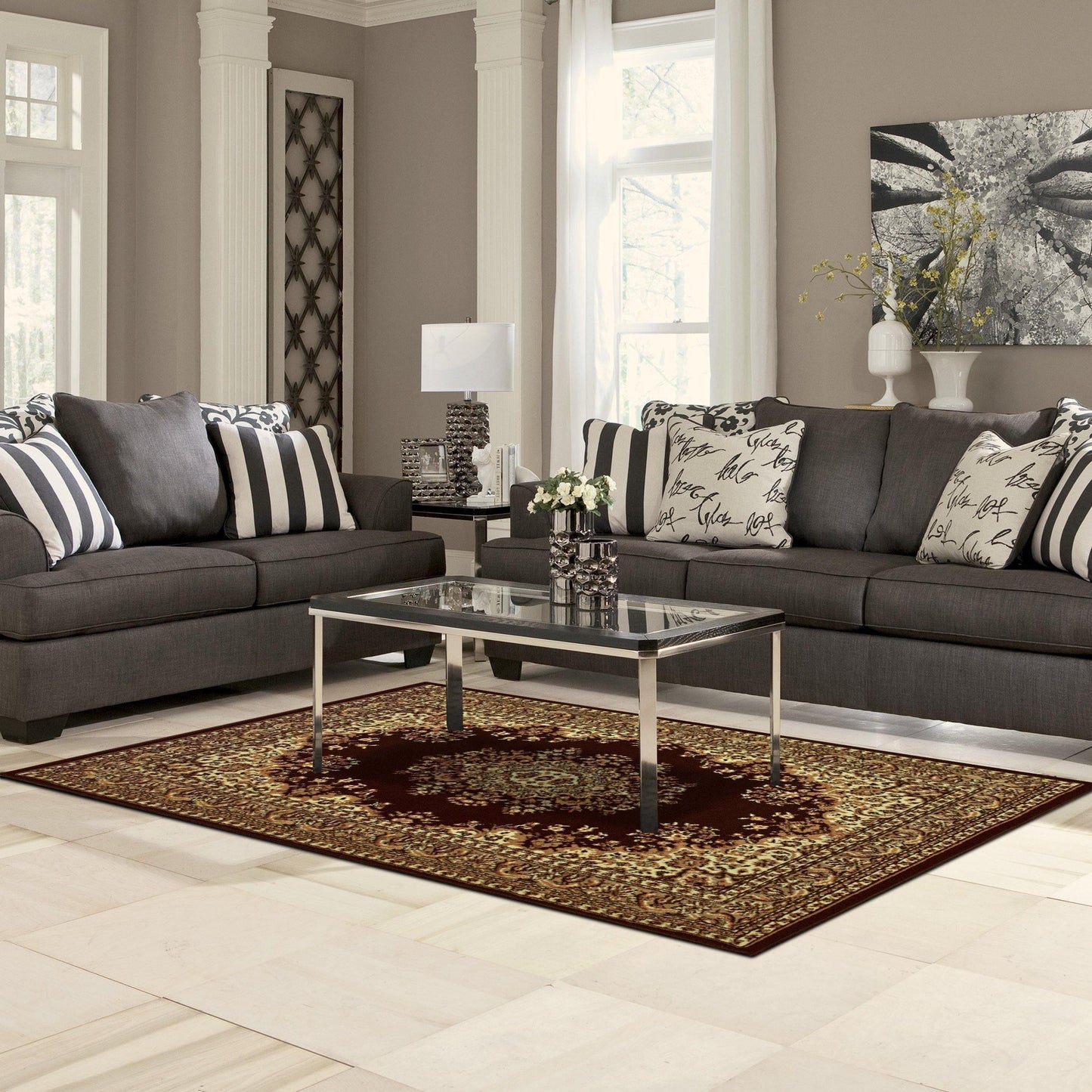 Prescott Oriental Contemporary Baroque Medallion Rug FredCo