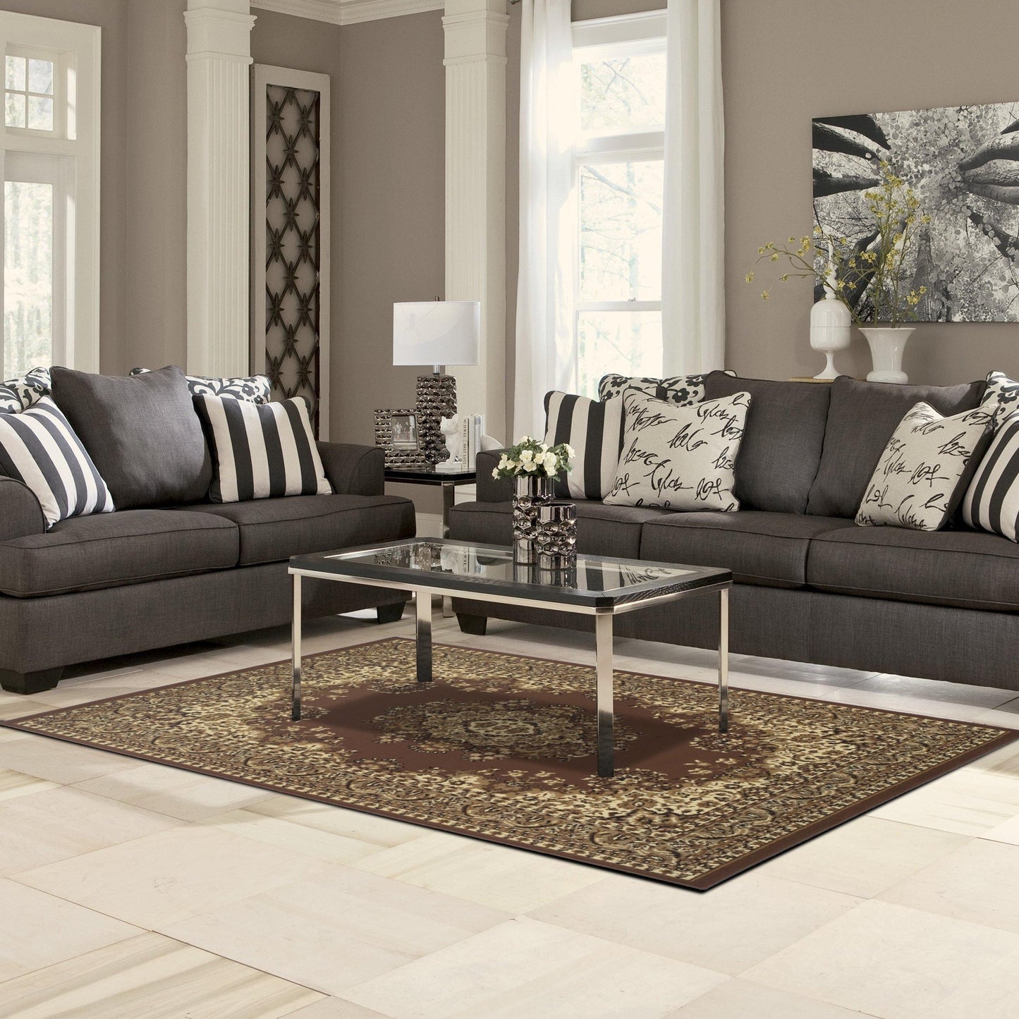 Prescott Oriental Contemporary Baroque Medallion Rug FredCo