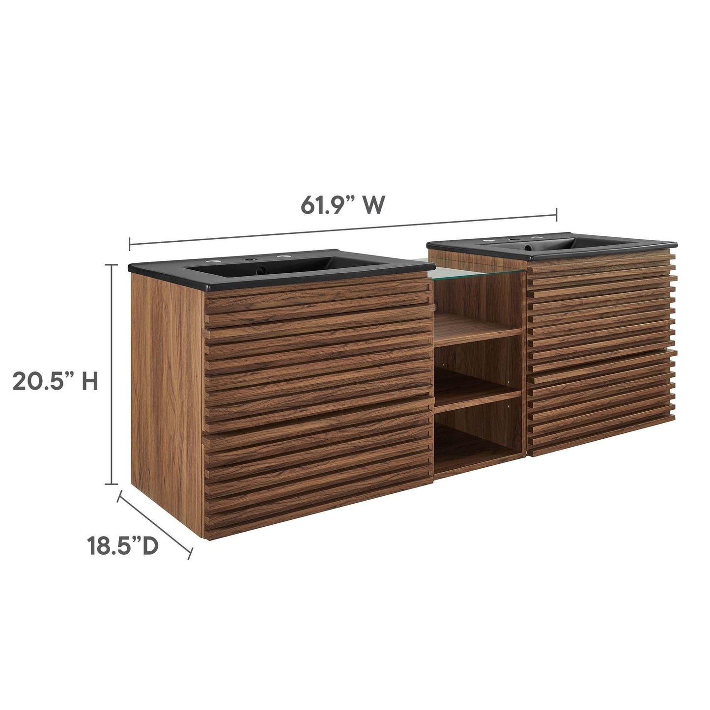 Render 62" Wall-Mount Double Sink Bathroom Vanity by Modway FredCo