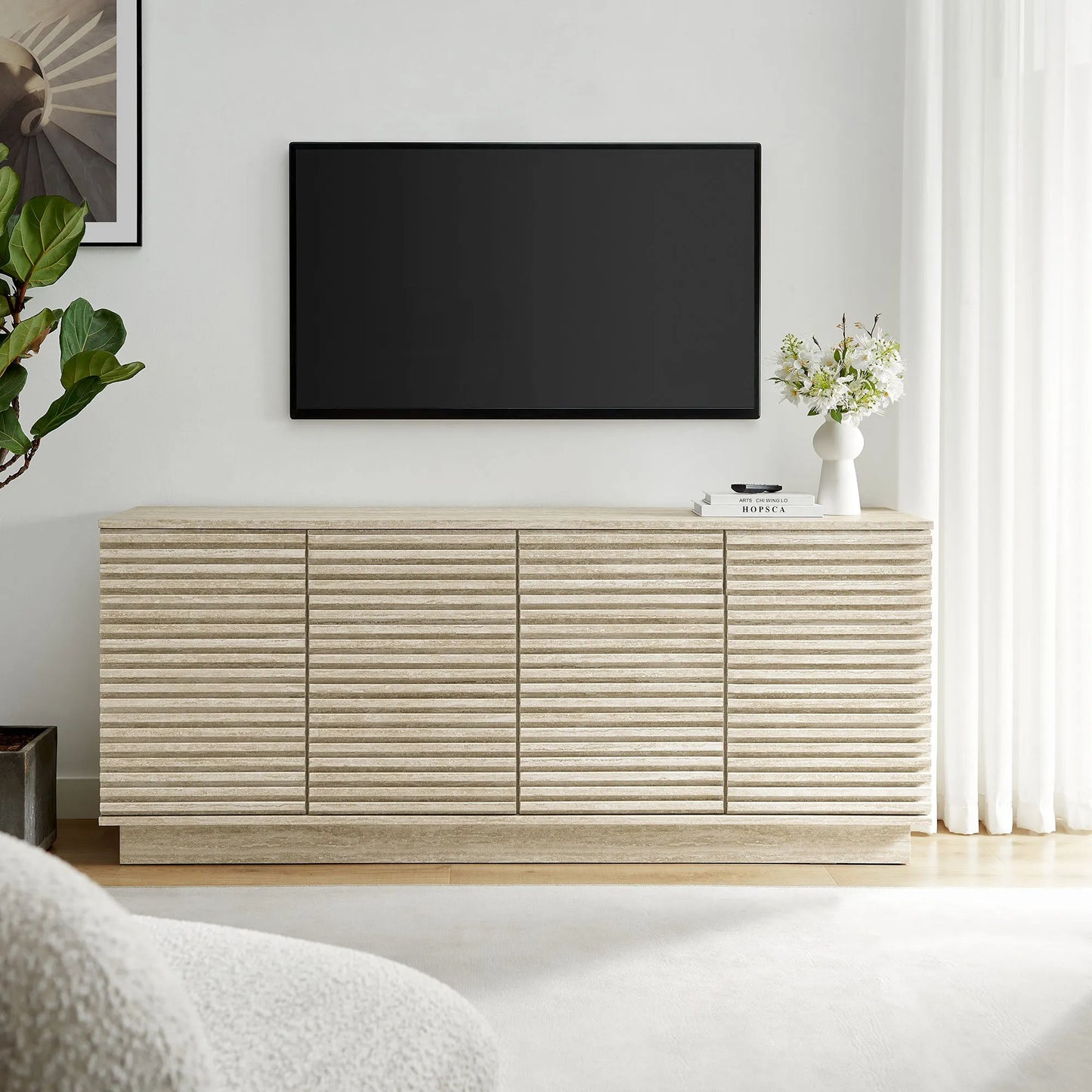 Render 70" Faux Travertine Sideboard Cabinet TV Stand by Modway EEI-6966 FredCo
