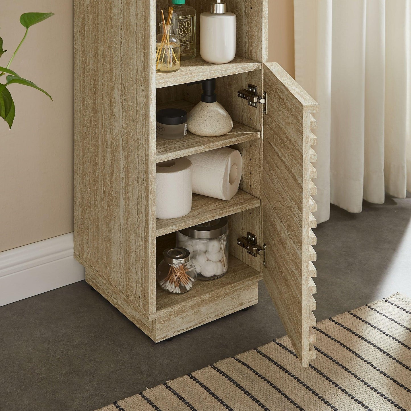 Render Tall Narrow Faux Travertine Linen Storage Cabinet by Modway FredCo
