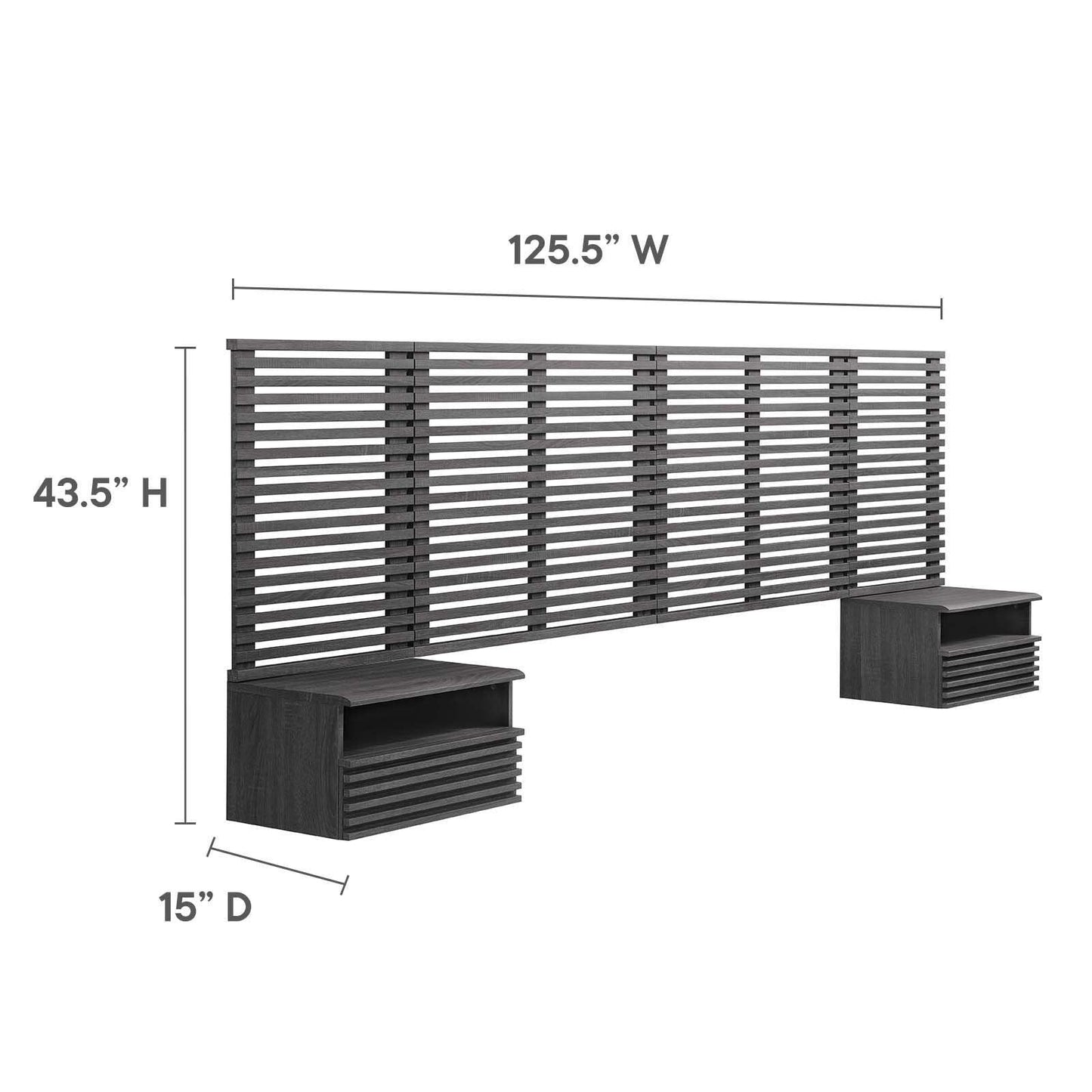 Render Wall Mount King Headboard and Modern Nightstands, MOD-7117 FredCo