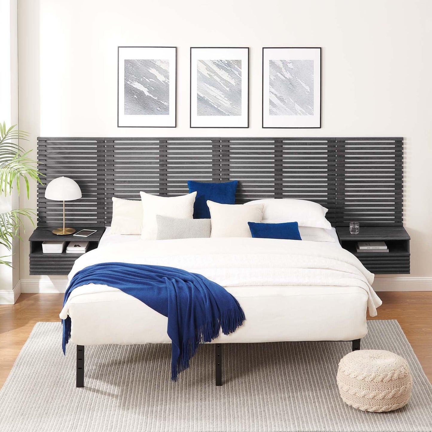 Render Wall Mount King Headboard and Modern Nightstands, MOD-7117 FredCo