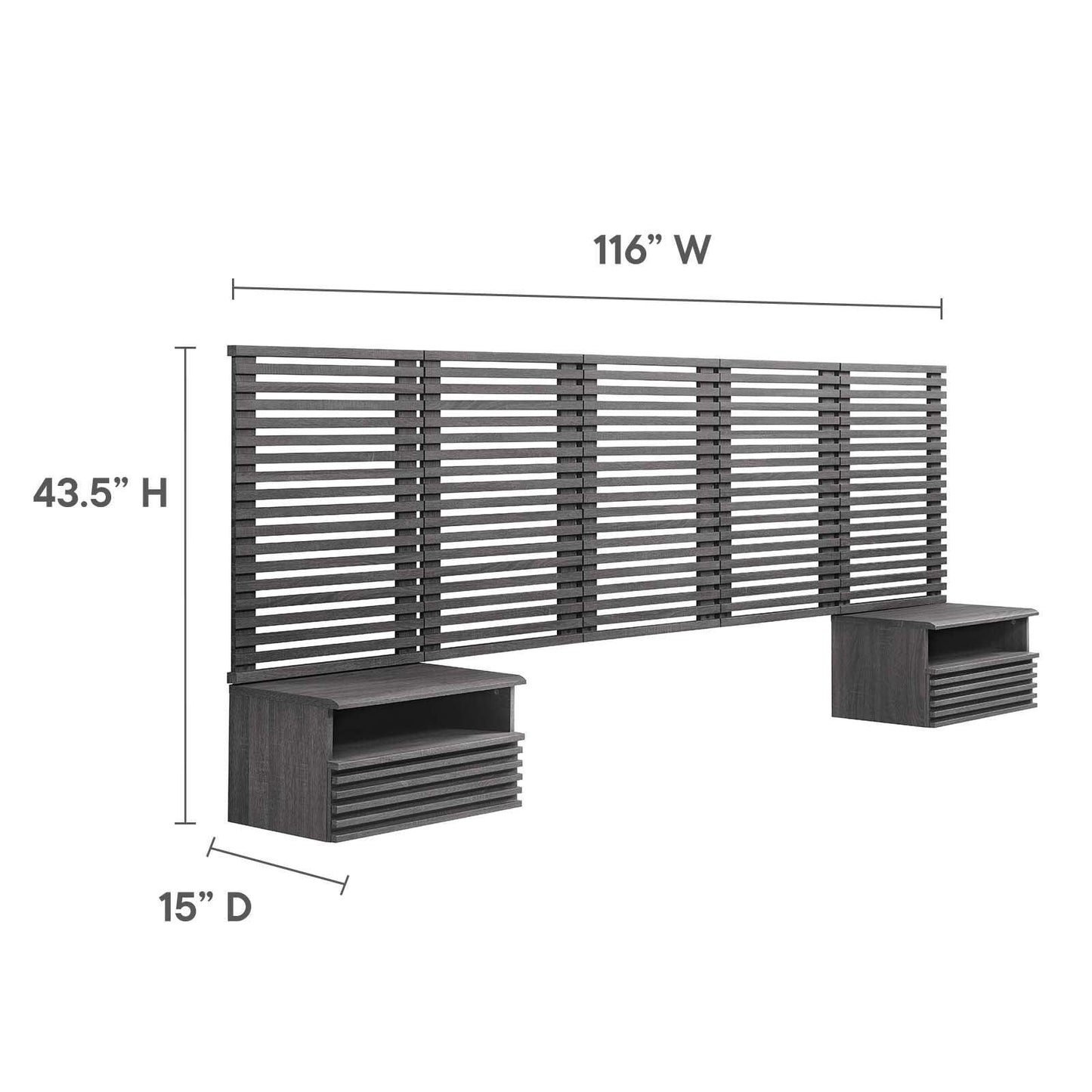 Render Wall Mount Queen Headboard and Modern Nightstands, MOD-7116 FredCo