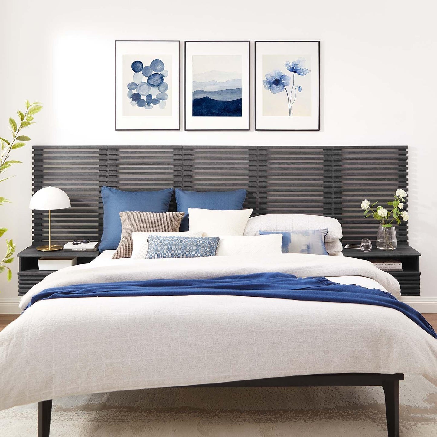 Render Wall Mount Queen Headboard and Modern Nightstands, MOD-7116 FredCo