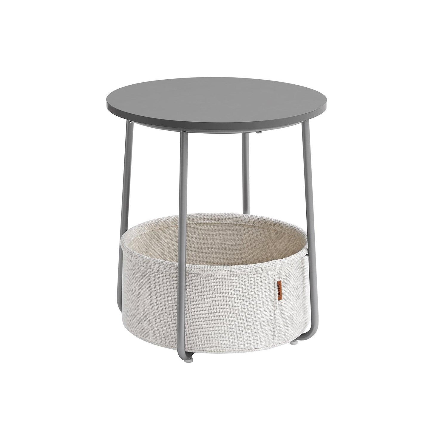 Round Side Table with Fabric Basket Dove Gray and Classic White FredCo