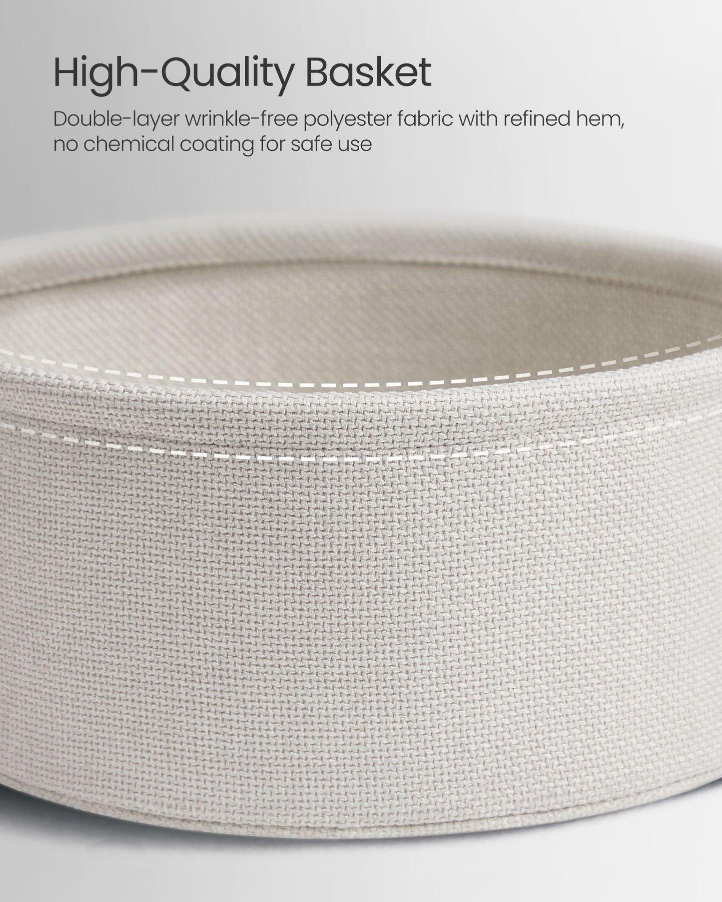 Round Side Table with Fabric Basket Dove Gray and Classic White FredCo