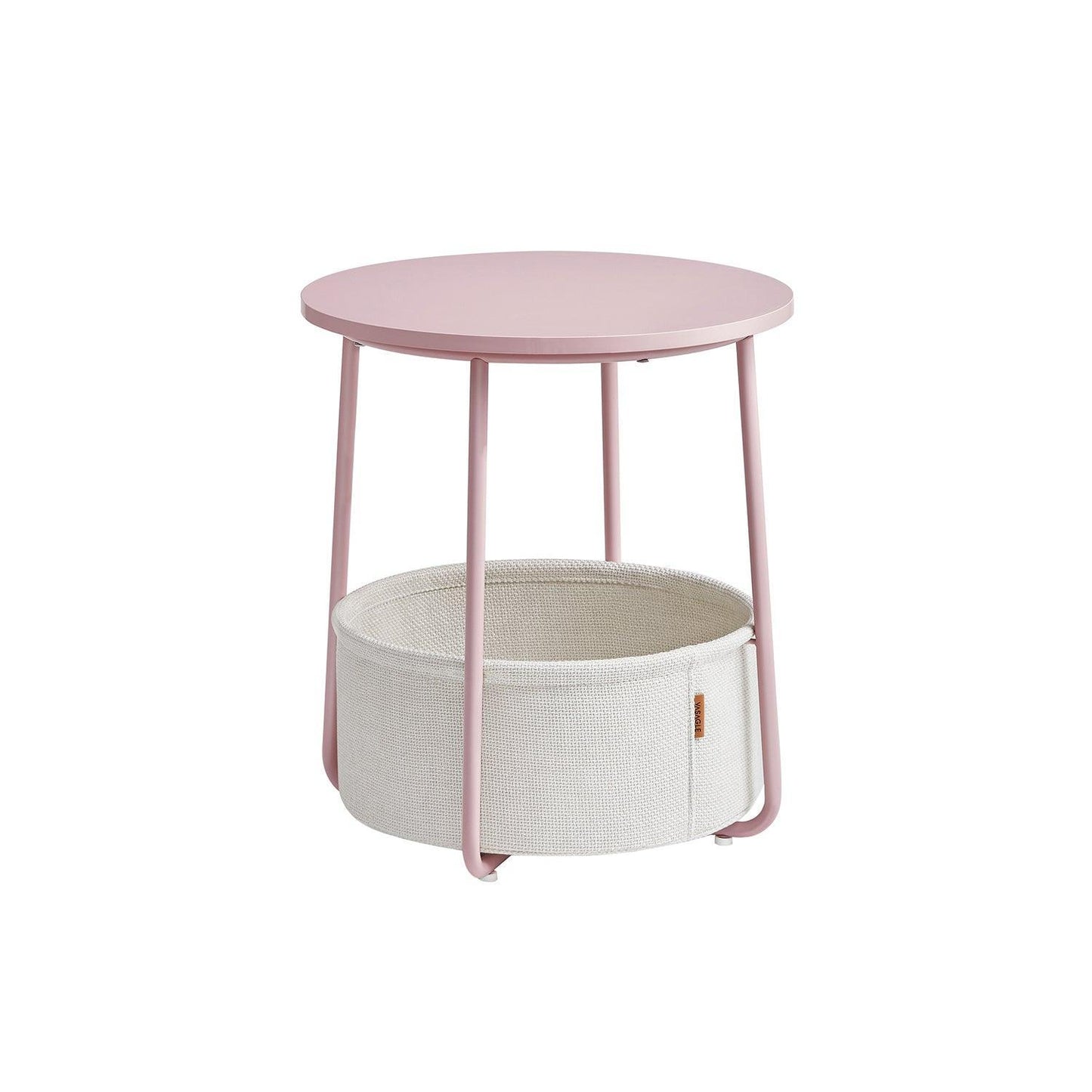 Round Side Table with Fabric Basket Jelly Pink and Classic White FredCo